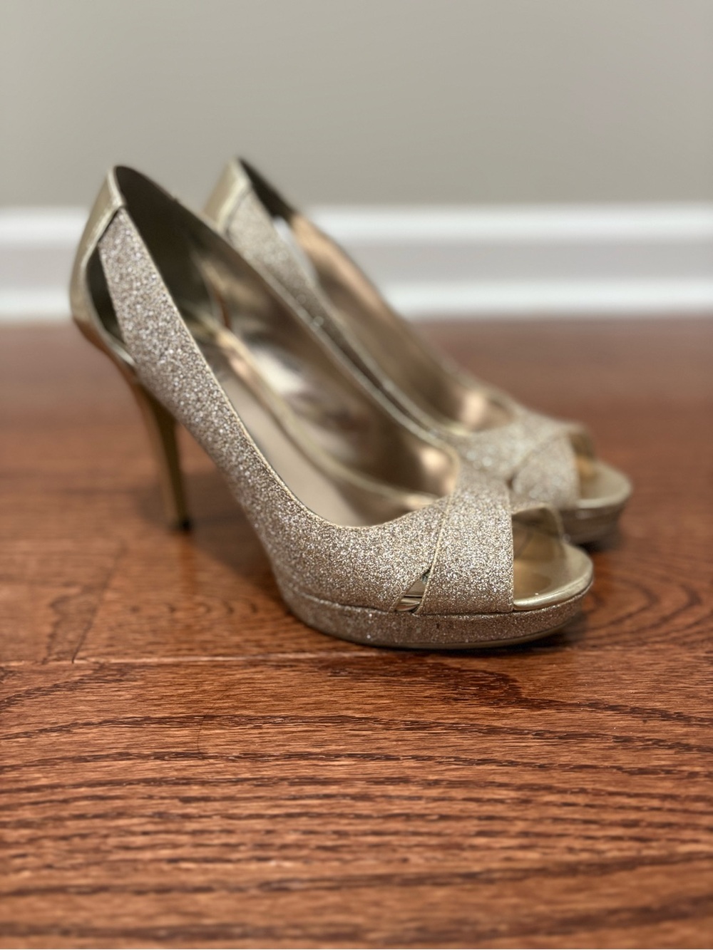 Alfani Sparkling Gold Peep-Toe High Heels